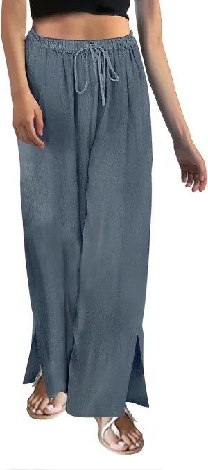Womens Plaid Pants Casual Drawstring Pants Casua Lightweight Loose Trousers Linen Capris for Women Lightweight