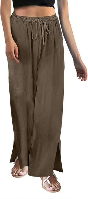 Womens Plaid Pants Casual Drawstring Pants Casua Lightweight Loose Trousers Linen Capris for Women Lightweight
