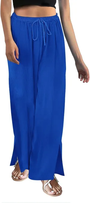 Womens Plaid Pants Casual Drawstring Pants Casua Lightweight Loose Trousers Linen Capris for Women Lightweight