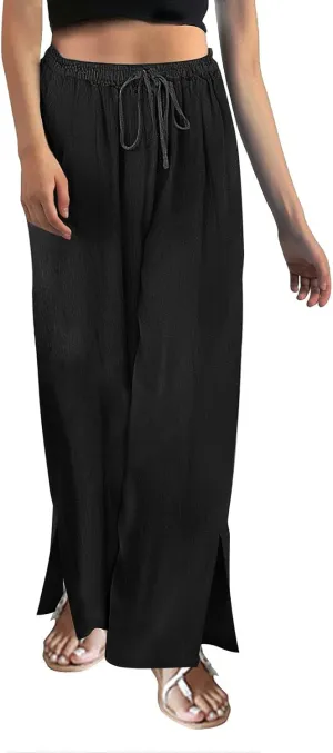 Womens Plaid Pants Casual Drawstring Pants Casua Lightweight Loose Trousers Linen Capris for Women Lightweight