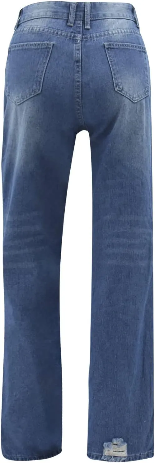 Women's Ripped Jeans High Waist Relaxed Fit Jeans Distressed Wide Leg Denim Pants Loose Boyfriends Baggy Trouser