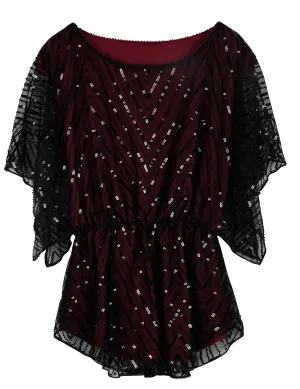 Women's Sequin Beaded Blouse Evening Dressy Tops