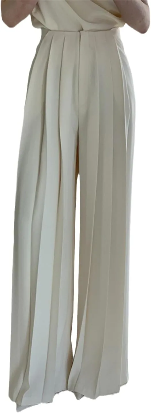 Women's Summer Casual Wide-Leg Pants High Waist Pleated Solid Color Simple Trousers