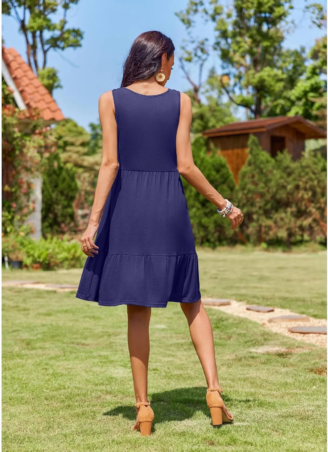 Zeagoo Summer Dress Knee-Length Round Neck Floral Dress (DE Only)