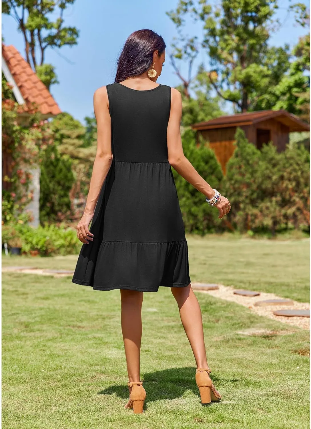 Zeagoo Summer Dress Knee-Length Round Neck Floral Dress (DE Only)