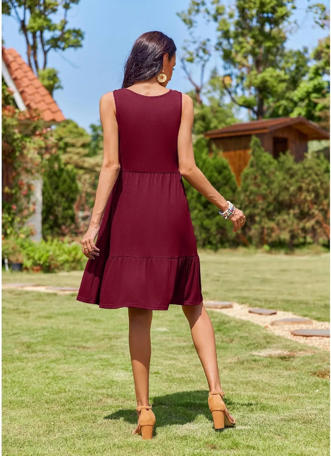 Zeagoo Summer Dress Knee-Length Round Neck Floral Dress (DE Only)