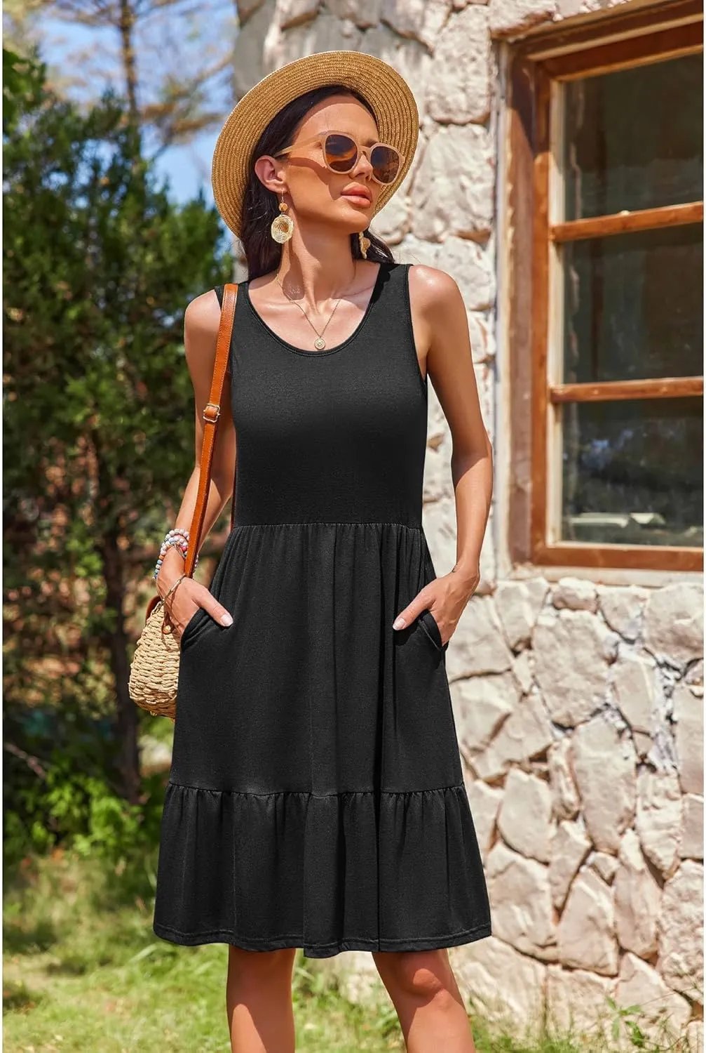 Zeagoo Summer Dress Knee-Length Round Neck Floral Dress (DE Only)