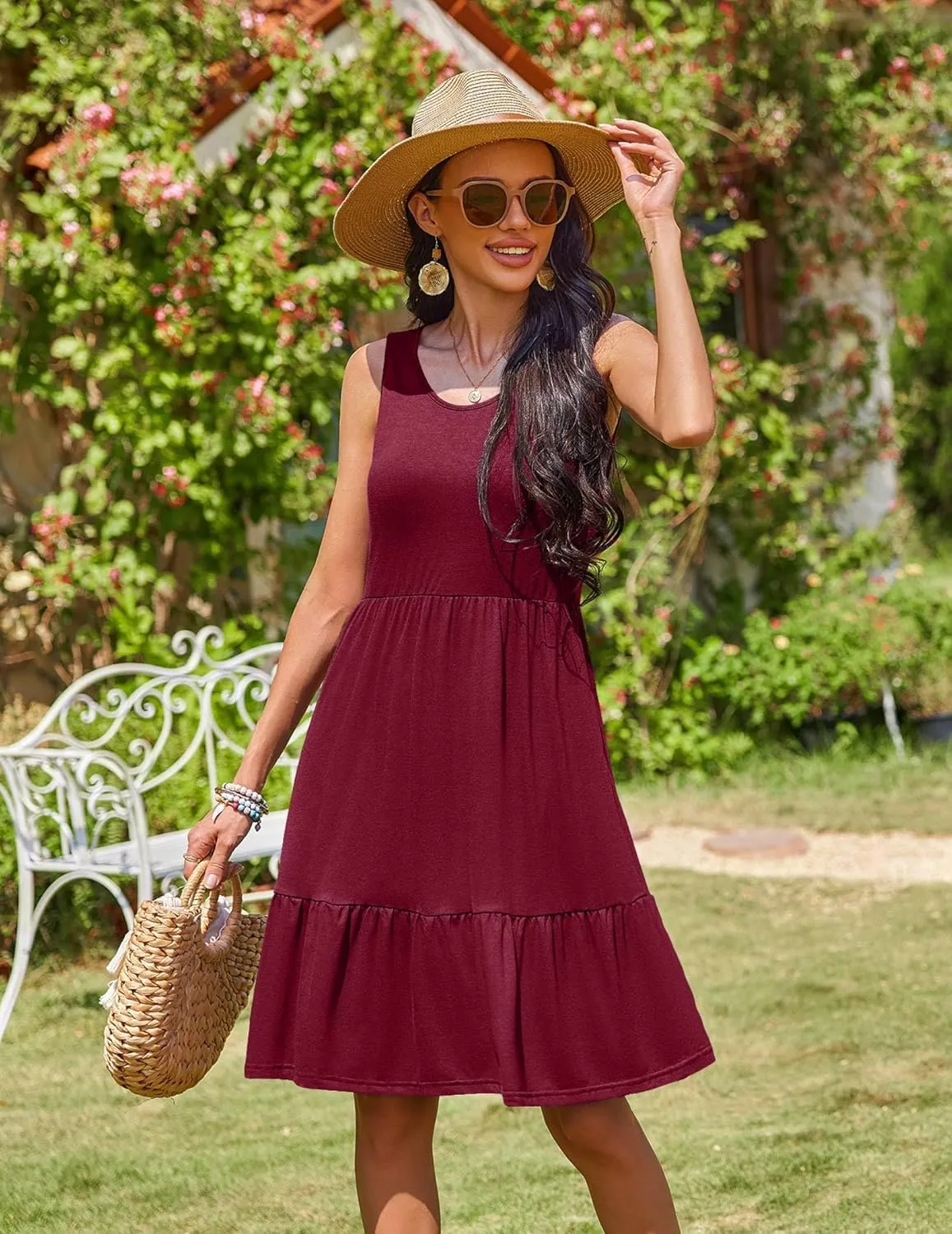 Zeagoo Summer Dress Knee-Length Round Neck Floral Dress (DE Only)