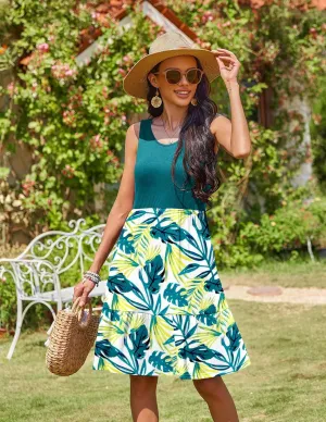 Zeagoo Summer Dress Knee-Length Round Neck Floral Dress (DE Only)