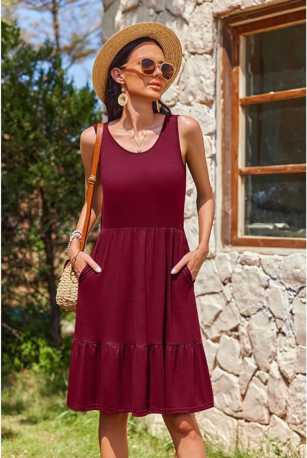 Zeagoo Summer Dress Knee-Length Round Neck Floral Dress (DE Only)