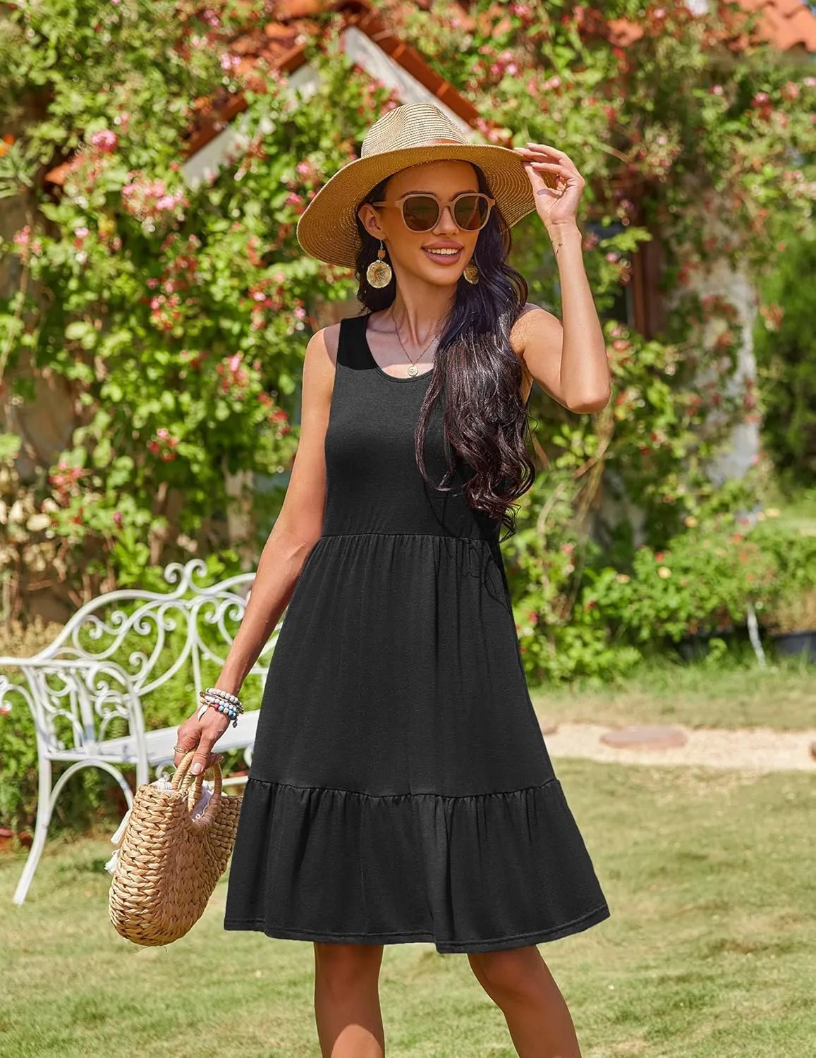 Zeagoo Summer Dress Knee-Length Round Neck Floral Dress (DE Only)